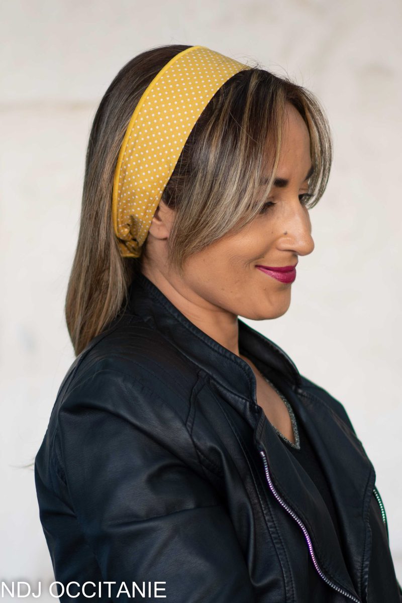 Bandeau fil de fer-Faustine-Jaune moutarde à petit pois-NDJ Occitanie