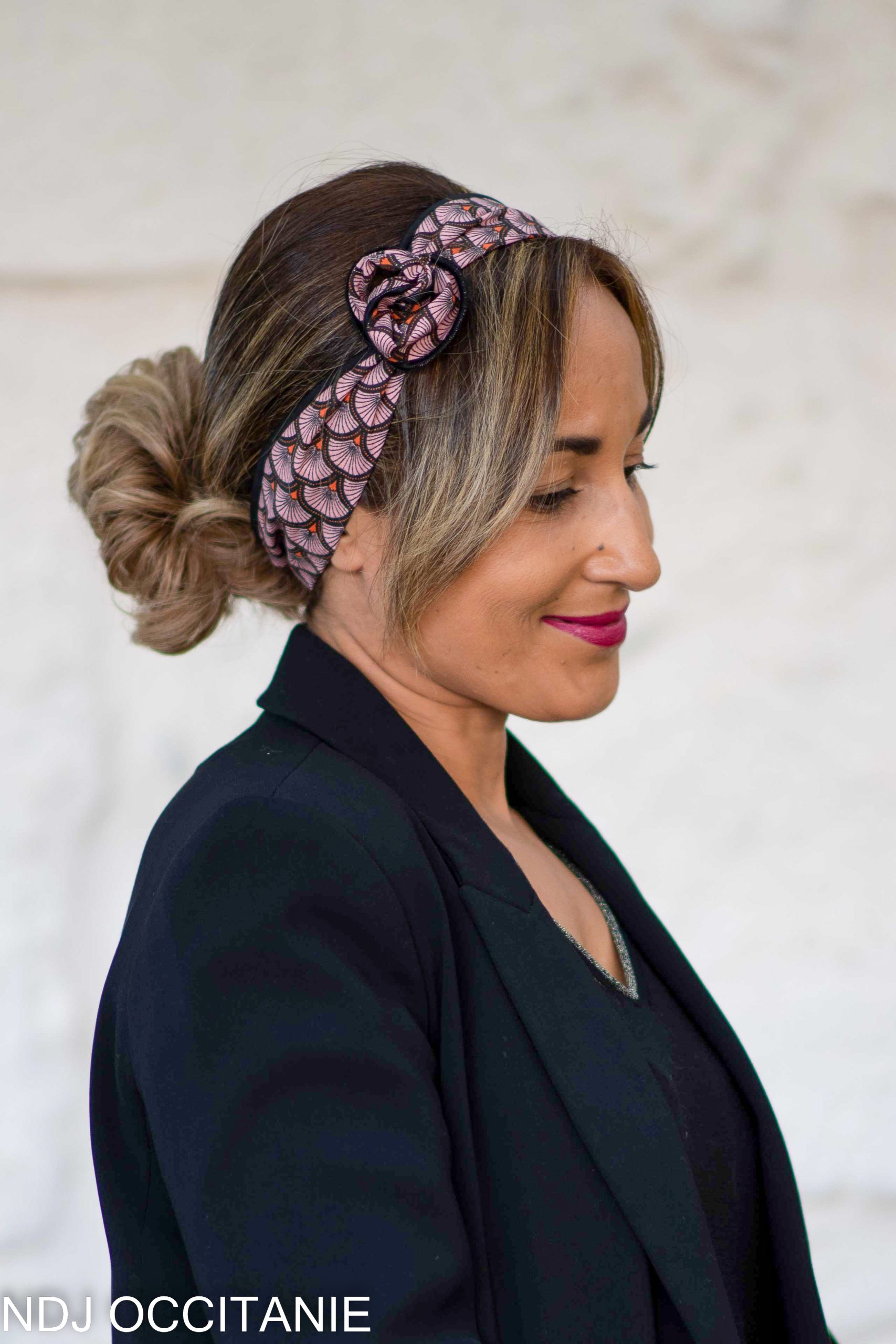 Bandeau fil de fer-Naomi-Motif japonais-Rose noir-NDJ Occitanie