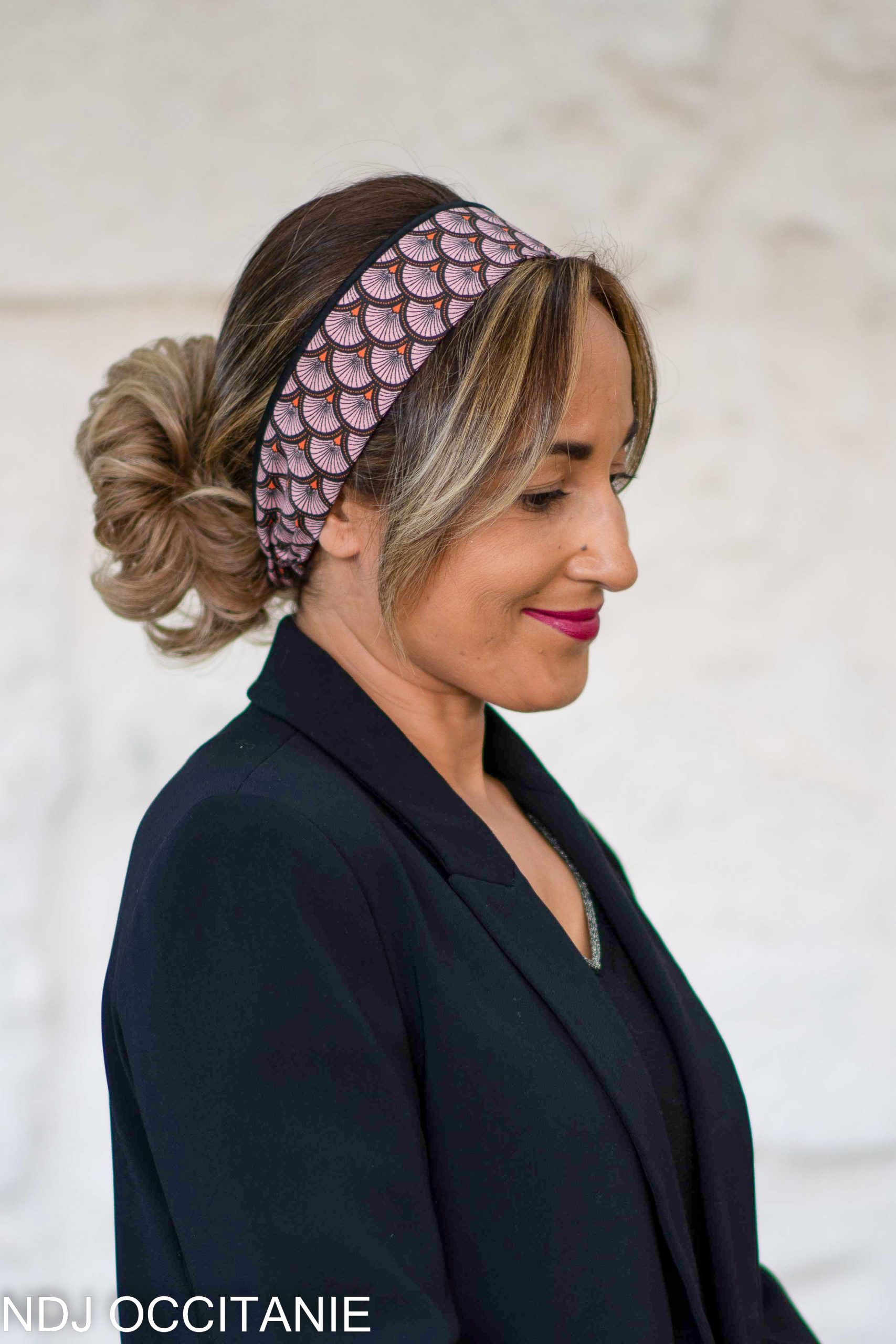Bandeau fil de fer-Naomi-Motif japonais-Rose noir-NDJ Occitanie